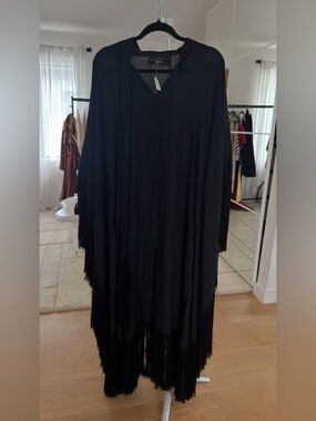 Black Fringe Tie-Front Cover-Up Kimono